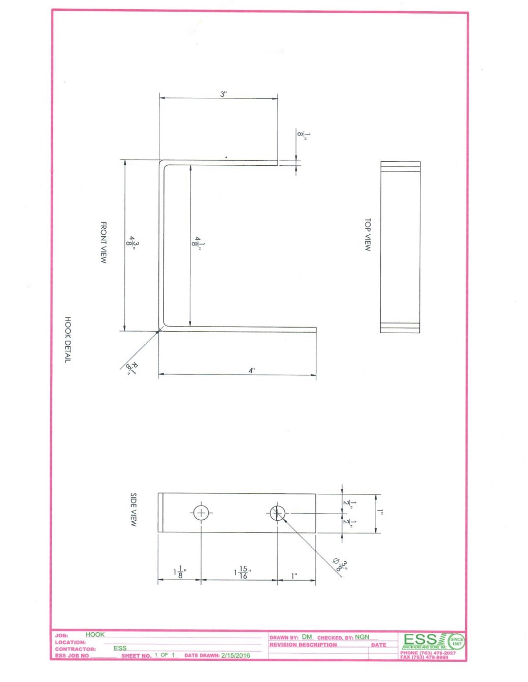 Hook detail 36 in diam